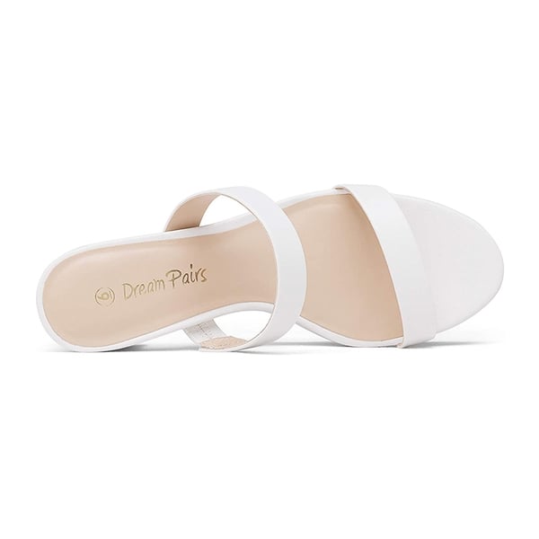 Two Strap Chunky Heel Sandals - WHITE PU - 3